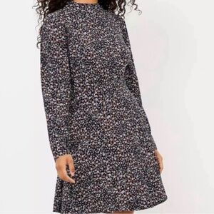 LOFT Navy Floral Mockneck Dress